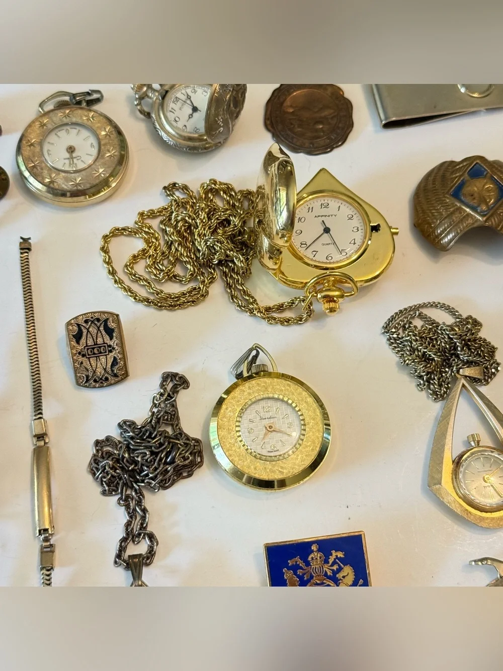 Huge Lot Of Men’s Tie Clips Cuff links Watches Junk Drawer Pins Medals